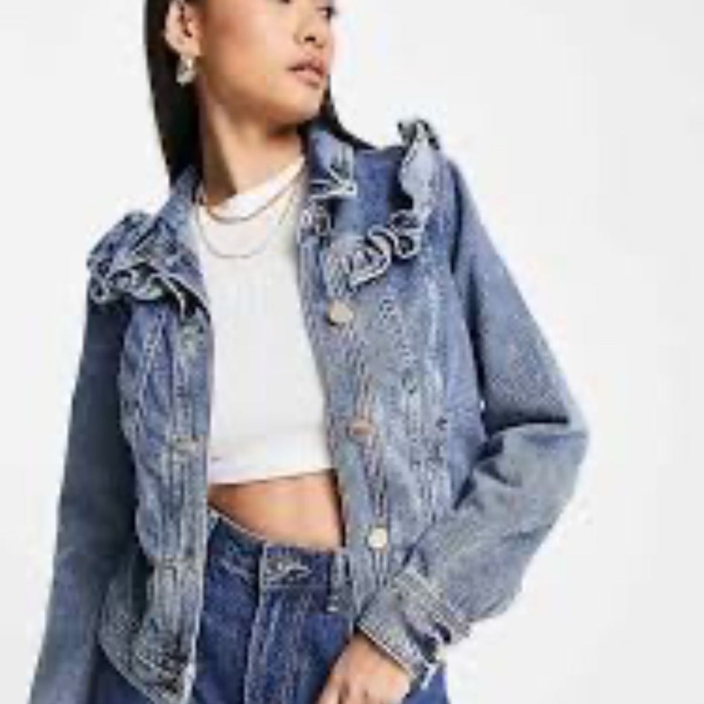 River Island Blue Ruffle Denim Jacket